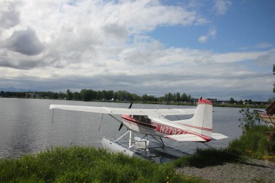 Plane docked at Lake Hood. Alaska has more planes per person than any other state in the union.