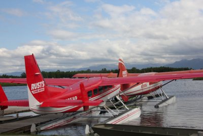Rust's seaplanes parked at the Lake Hood airport.