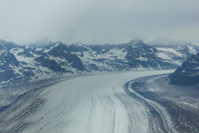 View of the massive Ruth Glacier. Many smaller (unnamed) glaciers flow into it.