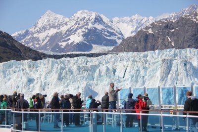 The cruise ship sailed beside the Margerie Glacier, which is 1 mile wide and 800 feet above sea level at the top.