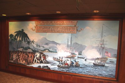 Painting called The Death of Captain Cook, in the lobby of the Captain Cook Hotel.