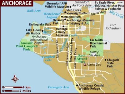 Map of downtown Anchorage, Alaska.