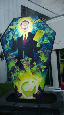 This looked like a kite depicting Jim Baker, the phony religious evangelist.