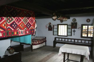 Representation of the interior of a peasant house at the Village Museum.