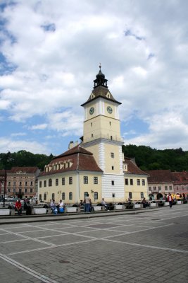 The clock tower of the Council House (1420) in the center of Council Square in Brasov.