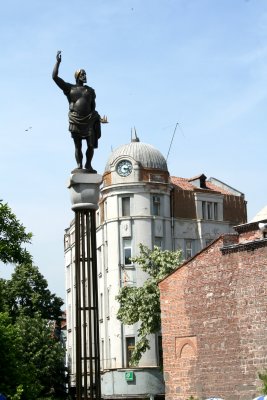 Statue of Philip near the clock tower.   Plovdiv was formerly named Philipopolis before being destroyed.