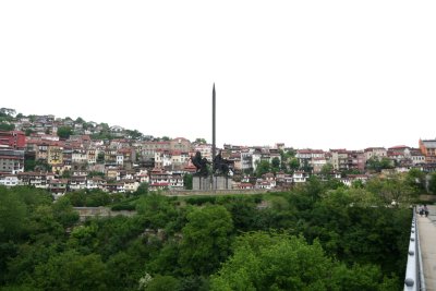 View of Veliko Tarnovo (the former capital of Bulgaria from 1186 until 1306) and monument.