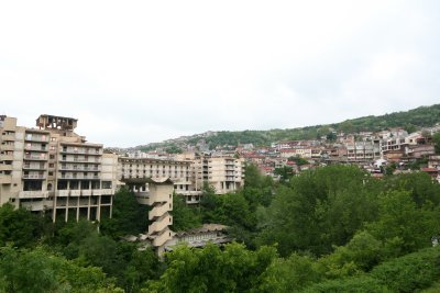 The Grand Hotel Veliko Tarnovo with a view overlooking the historical hills of Tzarevets.