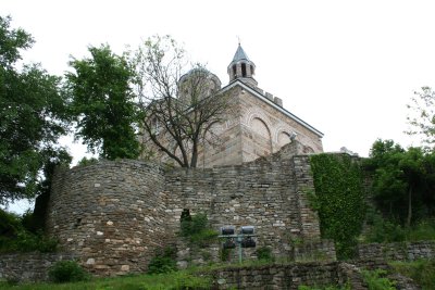 During a steep hike up a hill, a view looking up at the Church of the Blessed Saviour.