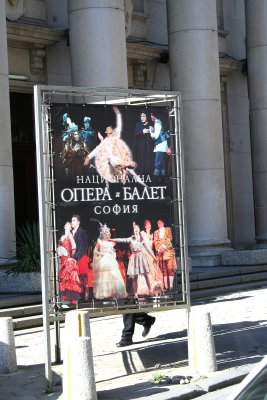 Sign of what is showing at the Sofia Opera Theater.