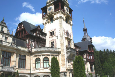 A view of the lower faade of Peles Castle.