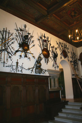 Medieval weapons on display inside the castle.