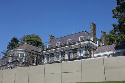 Rear view of  Wave Hill House. When not under renovation, it houses art, a café, and rooms used for meetings.