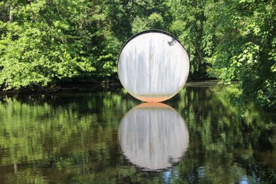 Closer view of the steel sculpture.  The reflection becomes part of the sculpture.