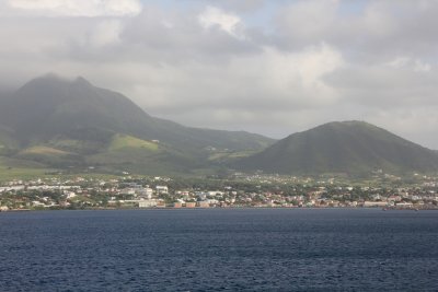Peaks of St. Kitts with morning clouds.
