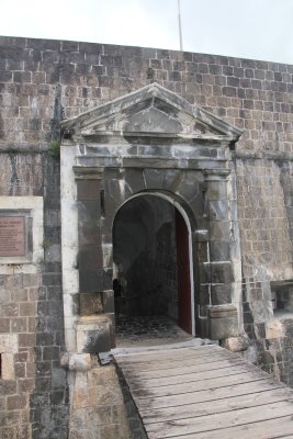 Main entrance to the Brimstone Hill Fortress.  One has to pass over a moat to enter.