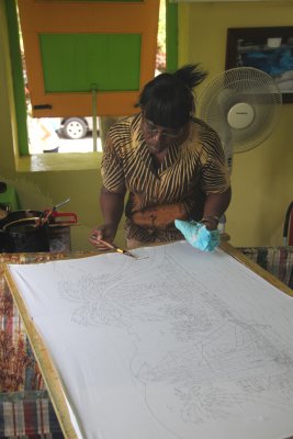 This woman at Caribelle Batik was just starting on a batik print.
