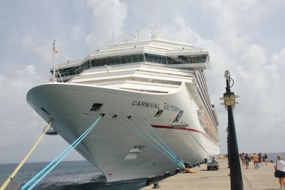 Close-up of the front of the Carnival Victory.  It is a huge ship.