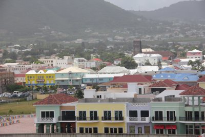 The buildings in Basseterre were painted in pastel colors.