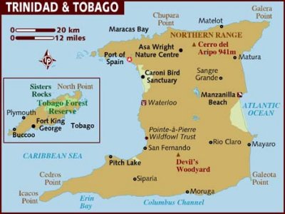 Map of Trinidad and Tobago.