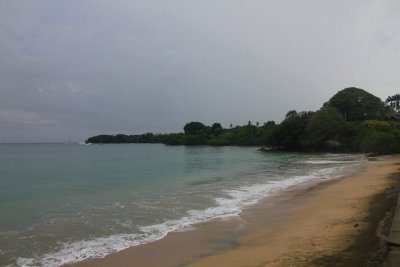View of the beach at Grange Bay on the Caribbean Sea in Tobago.