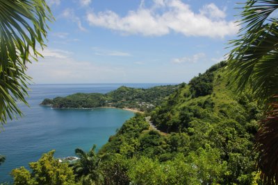 View of Castara Bay and the town of Castara, Tobago.