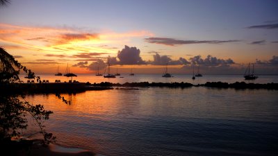 The tropical sun turned the sky a brilliant orange.