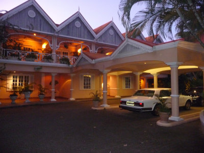 View at dusk of Coco Reef Resort and Spa in Crown Point, Tobago.
