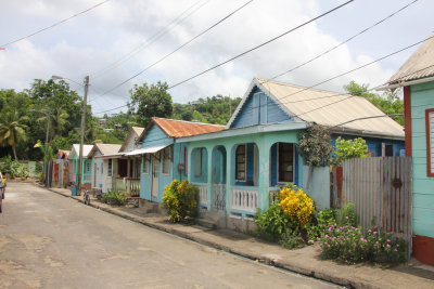 The houses are painted in pastel colors.