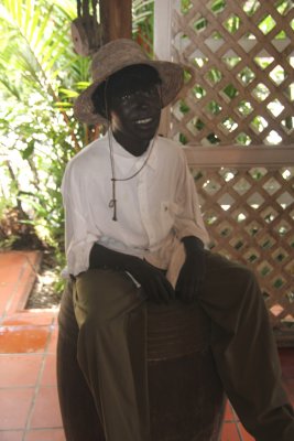 A mannequin depicting a young St. Lucian boy (perhaps from the days of slavery).