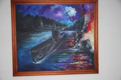 Painting of a German U-boat at the Caribbean Pirates Restaurant & Bar.
