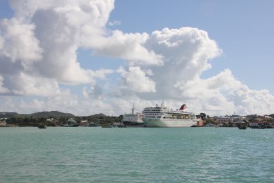 Ships docked in St. John's harbour.  Many cruise ships regularly arrive here.