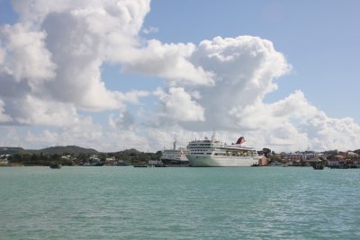 Ships docked in St. John's harbour. Many cruise ships regularly arrive here.