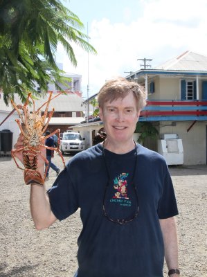 Me holding a spiny lobster, which are indigenous to the Caribbean.