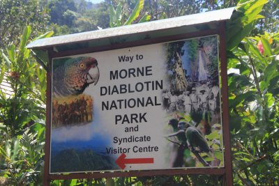 Sign for the entrance of Morne Diablotin Park, named after Dominica's highest mountain.