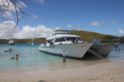 The catamaran stopped for lunch on the pristine beach of Green Island, which is a small island off the coast of Antigua.