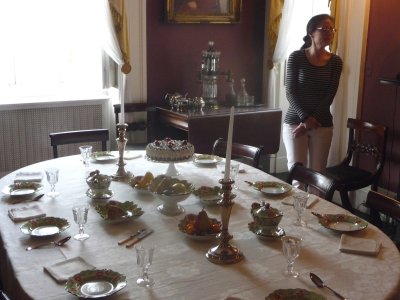 The formal dining room at Bartow-Pell Mansion set as it would have been in the 19th century for dinner parties.