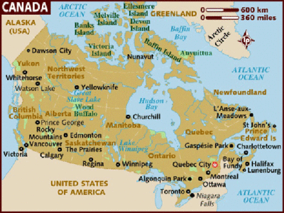Map of Canada with star indicating Qubec City.