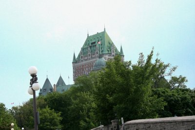 View of Chateau Frontenac while walking down the ramparts.