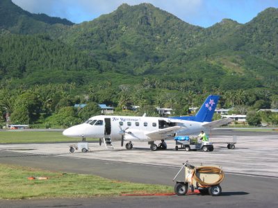 Our plane to Aitutaki waits at Rarotonga airport.