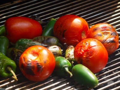 Grill Roasted Chiles & Tomatoes for Salsa