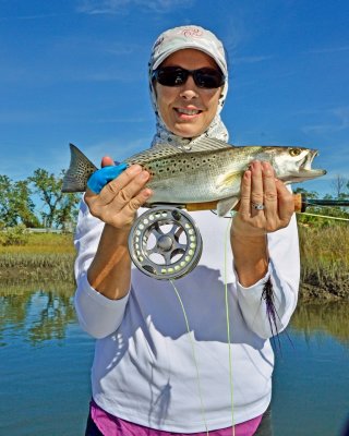 Jill G. from Jacksonvillw with her 1st fly caught Trout