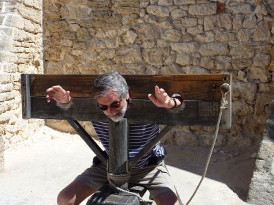 Hamish in the stocks, Fremantle Gaol.jpg