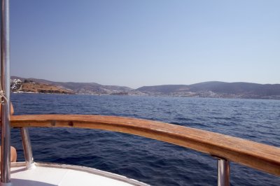 Sailing to turkish coast, Bodrum town in the distance
