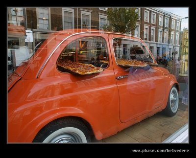 Pizza delivery by Fiat 500, Notting Hill, London