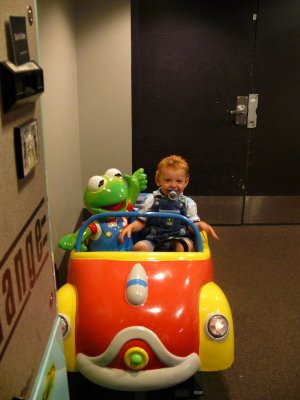 Mason driving with a big Frog