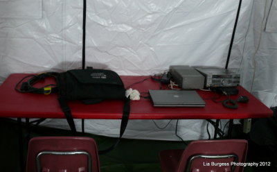 Inside the radio tent