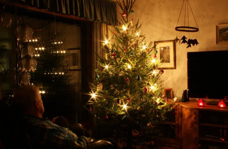 Christmas. Dad and the Xmas tree.
