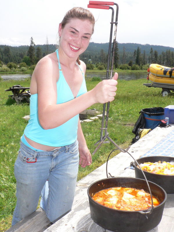 Mandy makes a mean lunch of chicken stew, salad and cheesy potatoes