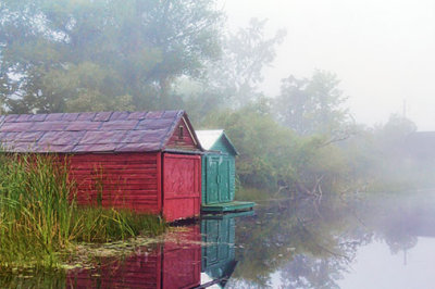 Boathouses In Fog 25582